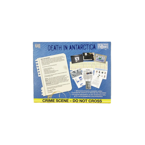 Murder Mystery Case Files Death in Antarctica back of box Murder Mystery Case Files Death in Antarctica back of box